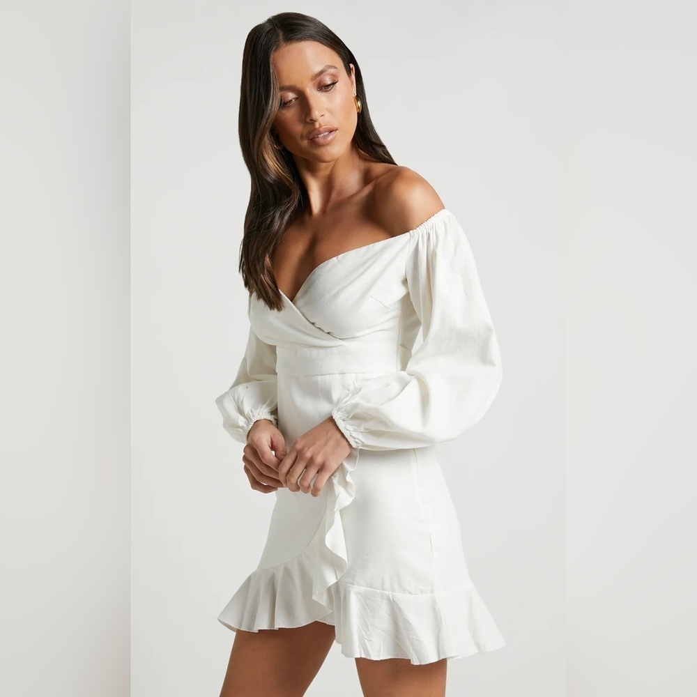 Elegant Off-Shoulder White Linen Cotton Dress spring summer Can’t Move On bridal